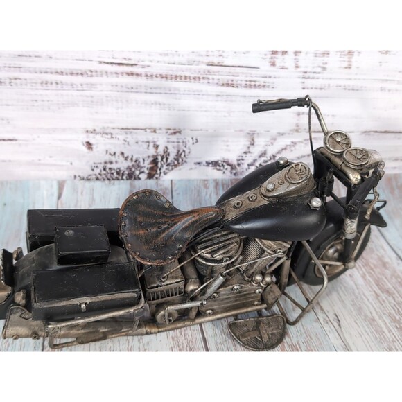 Vintage 1940s Aged Black Metal Motorcycle Model 15''x 8'' X 5'' Display Piece - Picture 6 of 17